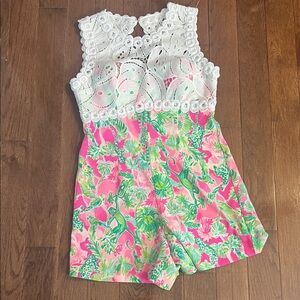 Lilly Pulitzer White and Pink Dino Print Romper